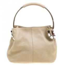 Pre Owned Prada Beige Leather Bead Embellished Hobo