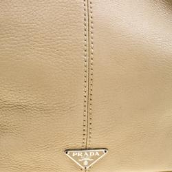 Pre Owned Prada Beige Leather Bead Embellished Hobo