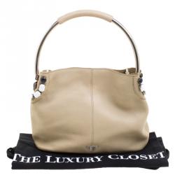Pre Owned Prada Beige Leather Bead Embellished Hobo