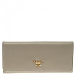 Pre Owned Prada Grey Saffiano Metal Leather Continental Wallet