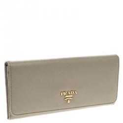 Pre Owned Prada Grey Saffiano Metal Leather Continental Wallet