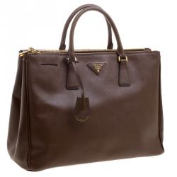 Pre Owned Prada Brown Saffiano Lux Leather Large Double Zip Tote