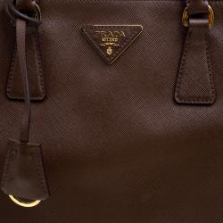 Pre Owned Prada Brown Saffiano Lux Leather Large Double Zip Tote