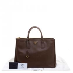 Pre Owned Prada Brown Saffiano Lux Leather Large Double Zip Tote
