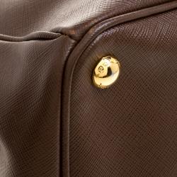 Pre Owned Prada Brown Saffiano Lux Leather Large Double Zip Tote