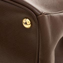 Pre Owned Prada Brown Saffiano Lux Leather Large Double Zip Tote