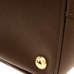 Pre Owned Prada Brown Saffiano Lux Leather Large Double Zip Tote