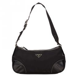 Pre Owned Prada Black Tessuto Nylon/Leather Shoulder Bag