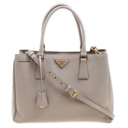 Pre Owned Prada Grey Saffiano Lux Leather Small Tote