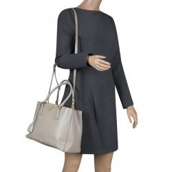 Pre Owned Prada Grey Saffiano Lux Leather Small Tote