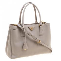 Pre Owned Prada Grey Saffiano Lux Leather Small Tote