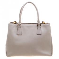 Pre Owned Prada Grey Saffiano Lux Leather Small Tote