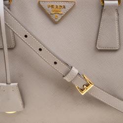 Pre Owned Prada Grey Saffiano Lux Leather Small Tote