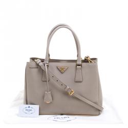 Pre Owned Prada Grey Saffiano Lux Leather Small Tote