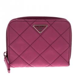 Pre Owned Prada Fuschia Tessuto Impuntu Compact Wallet