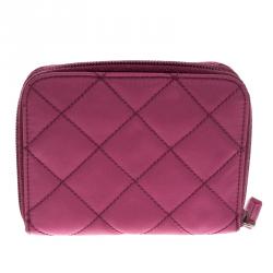 Pre Owned Prada Fuschia Tessuto Impuntu Compact Wallet