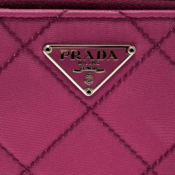 Pre Owned Prada Fuschia Tessuto Impuntu Compact Wallet