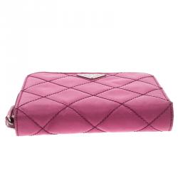 Pre Owned Prada Fuschia Tessuto Impuntu Compact Wallet