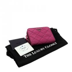 Pre Owned Prada Fuschia Tessuto Impuntu Compact Wallet