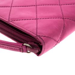 Pre Owned Prada Fuschia Tessuto Impuntu Compact Wallet