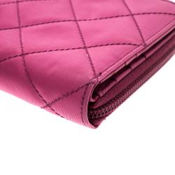 Pre Owned Prada Fuschia Tessuto Impuntu Compact Wallet
