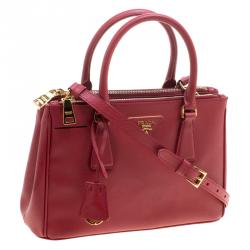 Pre Owned Prada Red Saffiano Lux Leather Mini Double Zip Tote