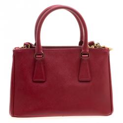 Pre Owned Prada Red Saffiano Lux Leather Mini Double Zip Tote