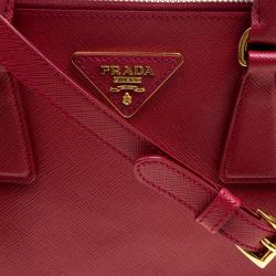 Pre Owned Prada Red Saffiano Lux Leather Mini Double Zip Tote
