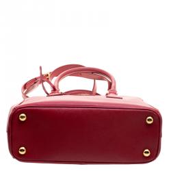 Pre Owned Prada Red Saffiano Lux Leather Mini Double Zip Tote