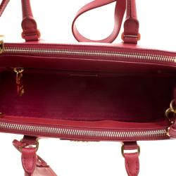 Pre Owned Prada Red Saffiano Lux Leather Mini Double Zip Tote