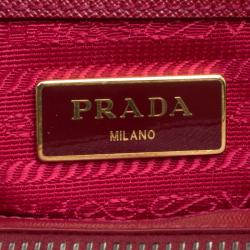 Pre Owned Prada Red Saffiano Lux Leather Mini Double Zip Tote