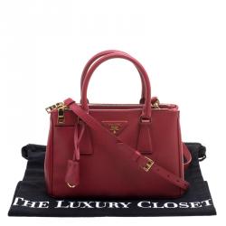 Pre Owned Prada Red Saffiano Lux Leather Mini Double Zip Tote