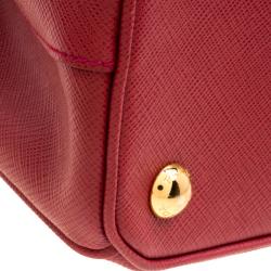 Pre Owned Prada Red Saffiano Lux Leather Mini Double Zip Tote