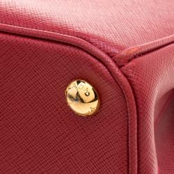 Pre Owned Prada Red Saffiano Lux Leather Mini Double Zip Tote