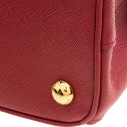 Pre Owned Prada Red Saffiano Lux Leather Mini Double Zip Tote
