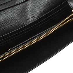 Pre Owned Prada Black Saffiano Fiocco Leather Bow Continental Wallet