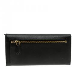 Pre Owned Prada Black Saffiano Fiocco Leather Bow Continental Wallet