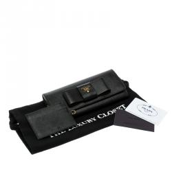 Pre Owned Prada Black Saffiano Fiocco Leather Bow Continental Wallet