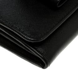 Pre Owned Prada Black Saffiano Fiocco Leather Bow Continental Wallet