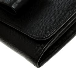 Pre Owned Prada Black Saffiano Fiocco Leather Bow Continental Wallet