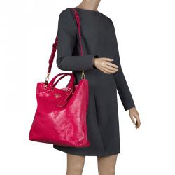 Pre Owned Prada Hot Pink Patent Leather Shopper Tote