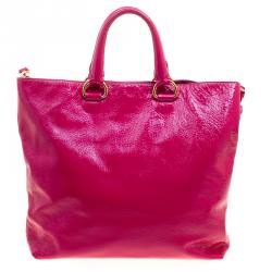 Pre Owned Prada Hot Pink Patent Leather Shopper Tote