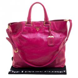 Pre Owned Prada Hot Pink Patent Leather Shopper Tote