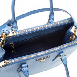 Pre Owned Prada Blue Saffiano Lux Leather Small Double Zip Tote