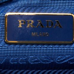 Pre Owned Prada Blue Saffiano Lux Leather Small Double Zip Tote