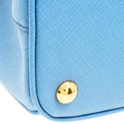 Pre Owned Prada Blue Saffiano Lux Leather Small Double Zip Tote