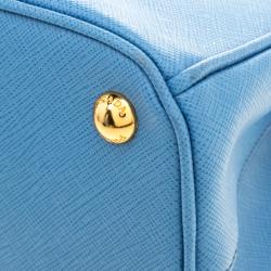 Pre Owned Prada Blue Saffiano Lux Leather Small Double Zip Tote