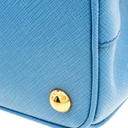 Pre Owned Prada Blue Saffiano Lux Leather Small Double Zip Tote