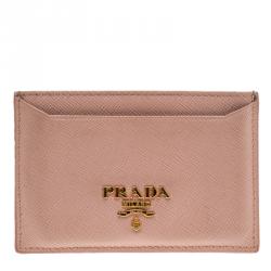 Pre Owned Prada Blush Pink Saffiano Metal Leather Card Holder