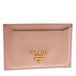 Pre Owned Prada Blush Pink Saffiano Metal Leather Card Holder